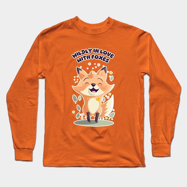 Wildly in Love with Foxes Fun and Cute Animal Print Design Long Sleeve T-Shirt by Space Surfer 